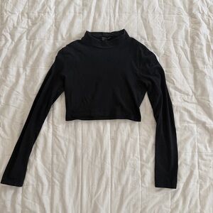 Forever 21 Black Mock Neck Cropped Long-Sleeve